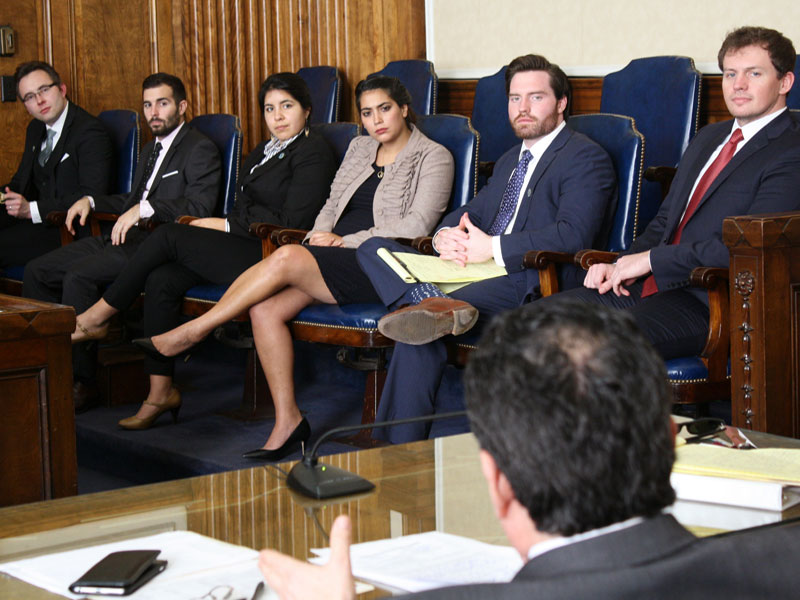 Law students in a courtroom