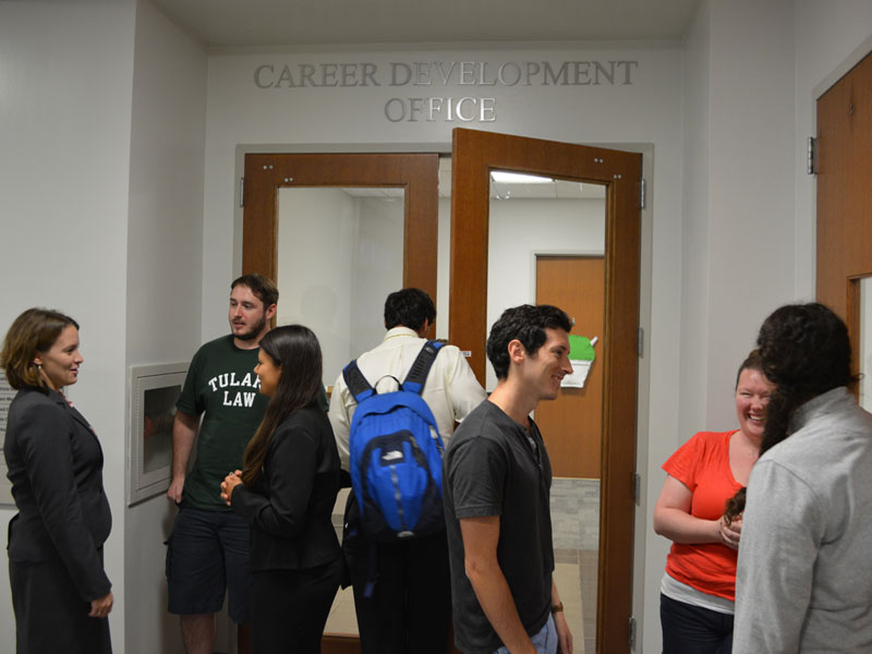 Law students in the hallway in Weinmann Hall