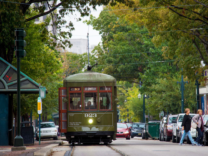 A streetcar along St. Charles Avenue