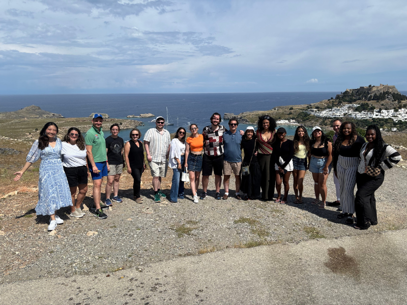 A group of students pose for a photo in Rhodes, Greece.
