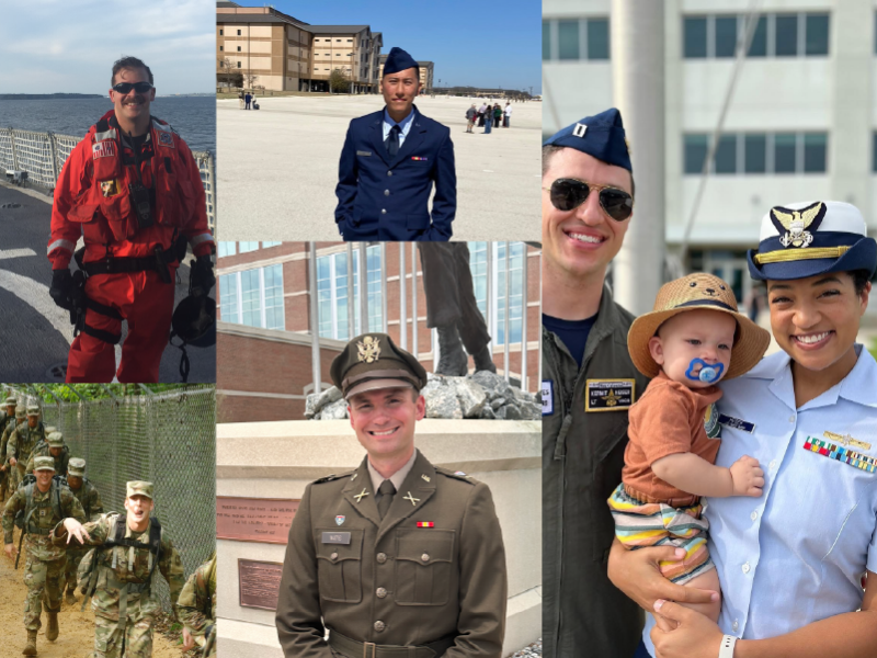 Collage of photos of Tulane Law students in military uniform.