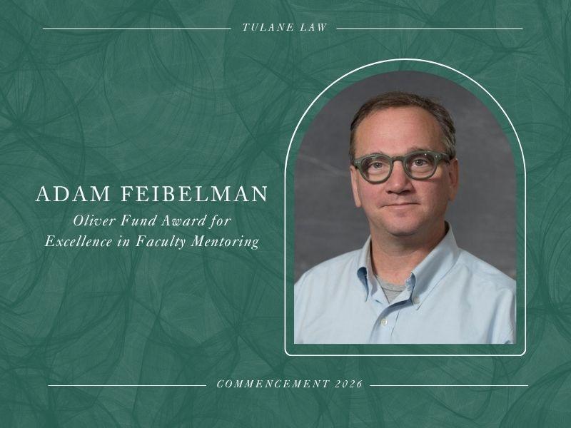 Graphic: Adam Feibelman, Oliver Fund Award for Excellence in Faculty Mentoring. Man in glasses.