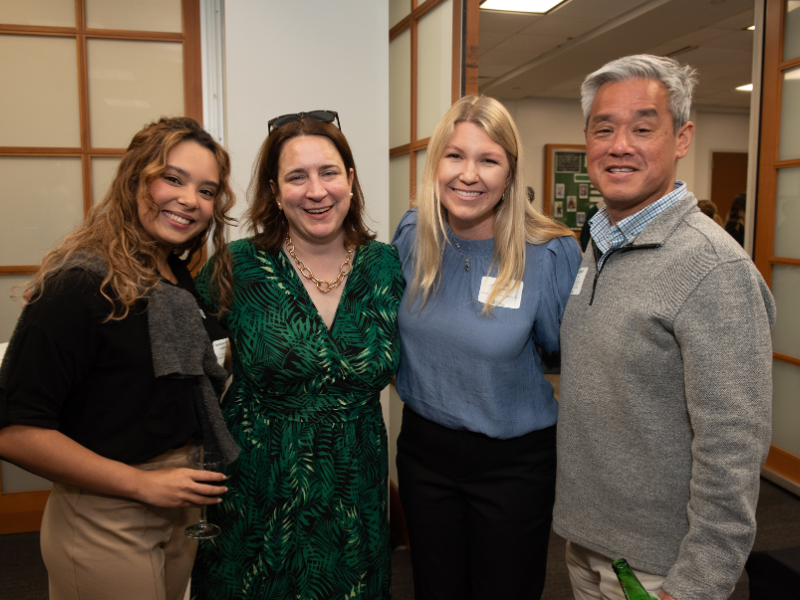 (L-R) Scholarship recipient Carolina Callejas (LLM '24), Dean Richardson, recipient Kathryn Schimmel (L'24) and alumnus Michael Lee (L'94), whose family has endowed a law scholarship for years.