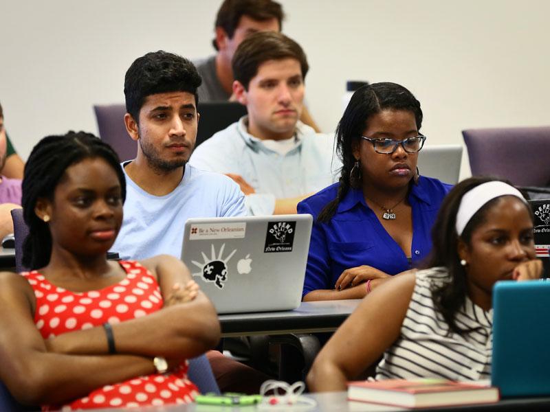 Students listen to lecture during class.