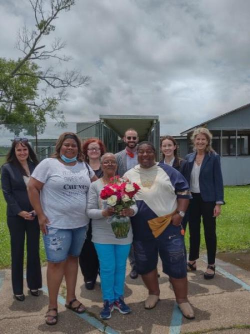 Kondkar (left) with members of the WPP team and a client who was freed. Kondkar (left) with members of the WPP team and a client who was freed.