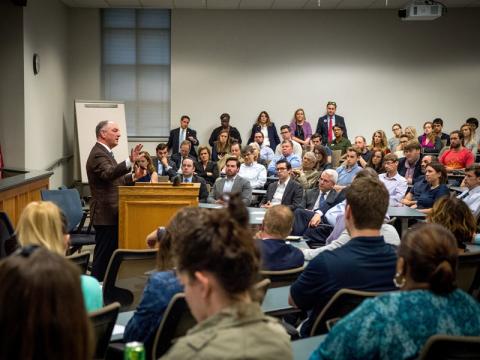 John Bel Edwards speaks to class