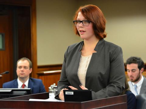 Students participate in moot court session