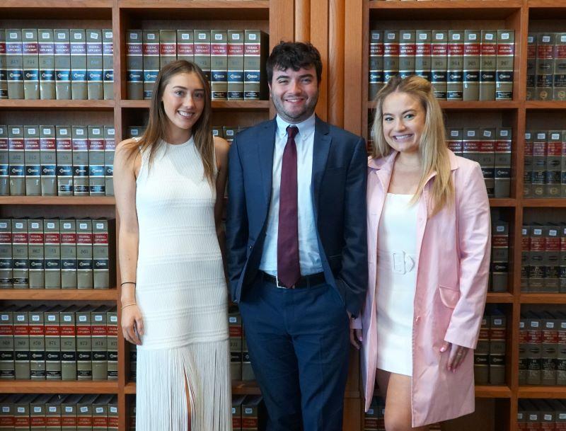 (L-R) Hartley Reese, Cameron Ott and Maria Ramsey are the recipients of the prestigious Tulane 34 Award. The three have provided countless hours of service, mentorship and leadership to their law school peers. (Photo: Alina Hernandez)