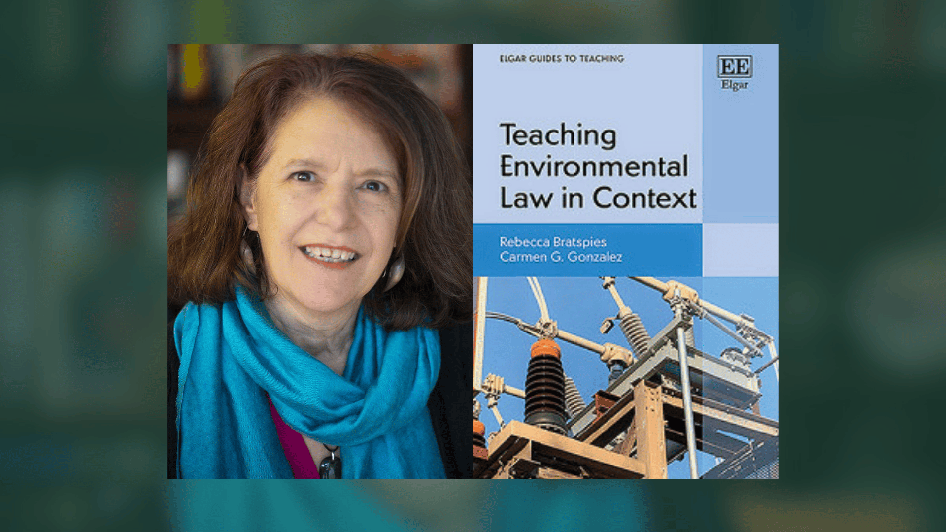 Portrait of Rebecca Bratspies and her book "Teaching Environmental Law in Context."