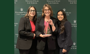 (L-R) Corina DeFeo, Coach Annie Cleveland and Ke'ala Brosseau after DeFeo and Brosseau won the William & Mary Law School Negotiation Competition.