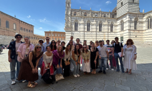 Students pose for a group photo in Siena.