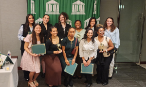 Students pose for a group photo at the SLLS Awards event,