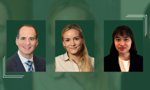 Three headshots: a man in a suit, a blonde woman, and a woman with bangs.